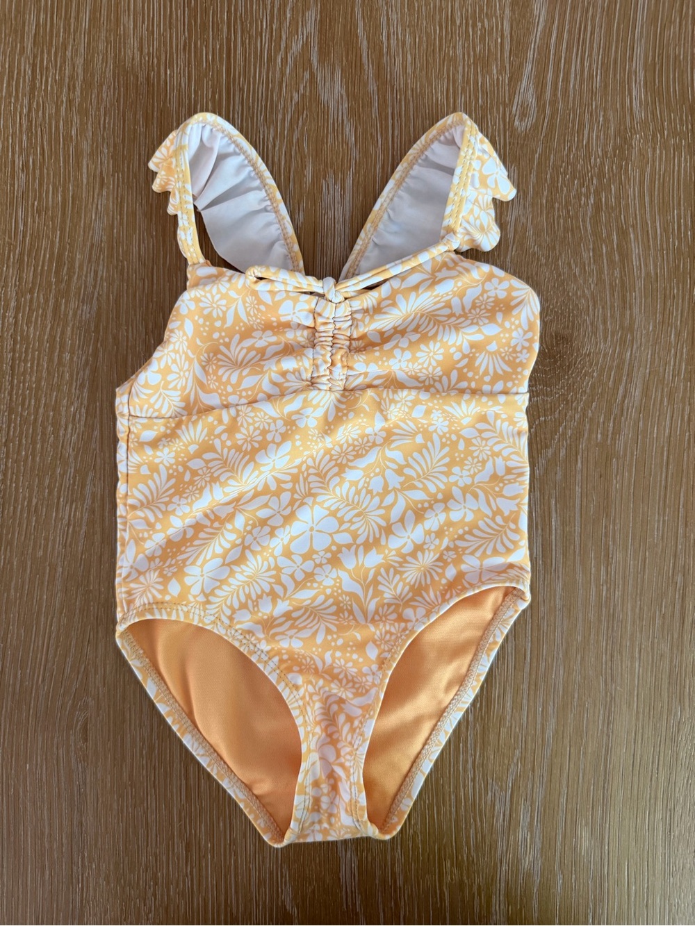 Yellow Floral Ruffle-Strap One-Piece Swimsuit for Kids